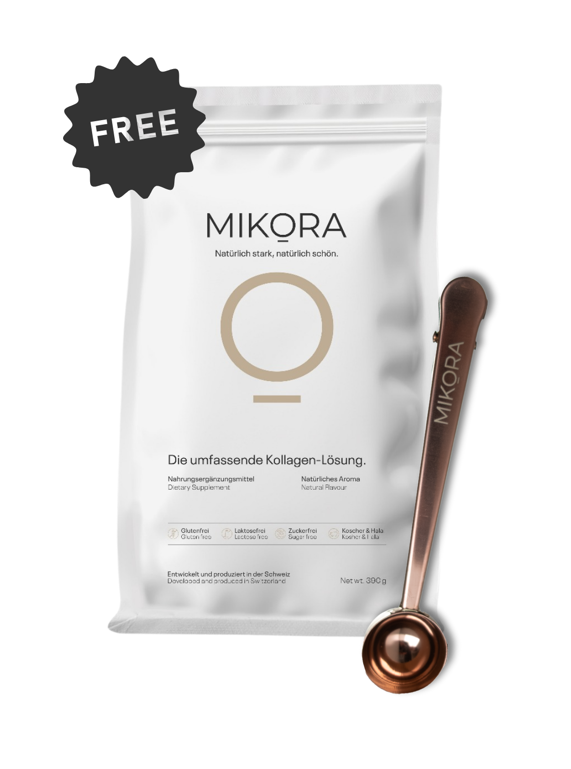 MIKORA Kollagen Beutel mit gratis Messlöffel und Beutelclip